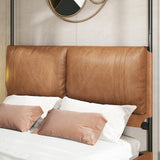 PAUKIN Canopy Bed Frame Queen Size with Upholstered Headboard, Sturdy and Stable, Easy to Assemble, Metal Bar Support, no Spring Mattress Required. (Brown, Queen) PAUKIN