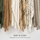 EVERGRACE Plaid Chenille Throw Blanket for Couch, Super Soft Cozy Decorative Farmhouse Plaid Throw with Tassels, Lightweight Chenille Knit Throw for Bed Sofa Gift Home Decor, Beige 50”x60” EverGrace