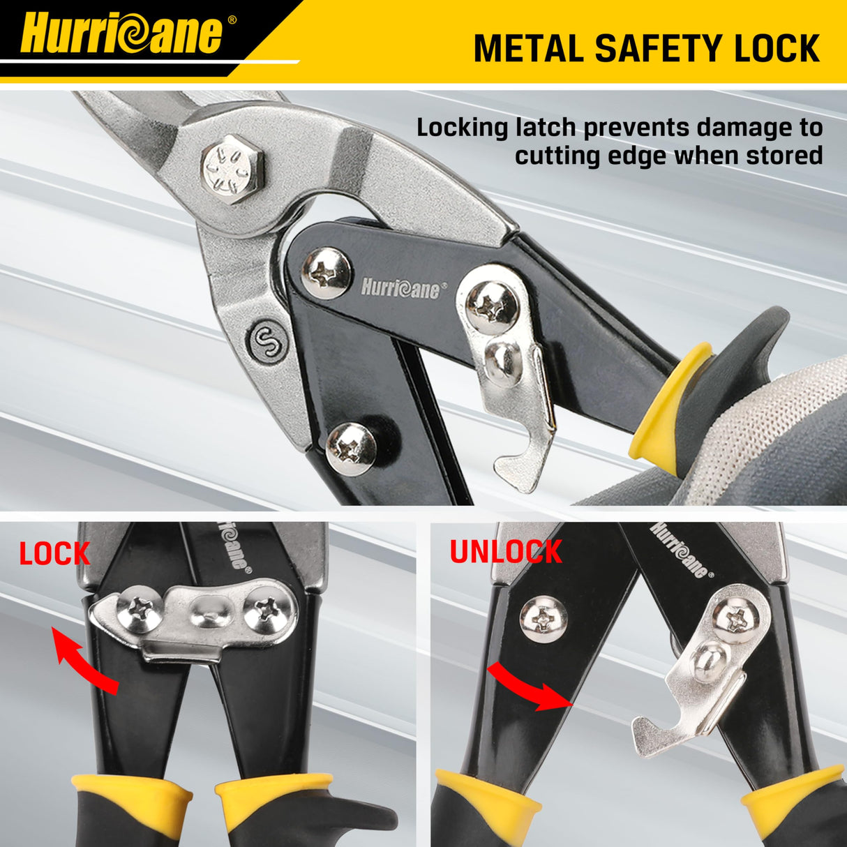 HURRICANE 10 Inch Aviation Tin Snips, Heavy Duty Metal Cutter Shears for Cutting Sheet Metal, Straight Cut, Chrome Vanadium Steel HURRICANE