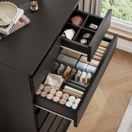 Black Tall 7 Drawer Dresser for Bedroom, Modern Wood Closet Dressers & Chests of Drawers with Jewelry Storage, 23.6" L*15.8" W*47.5" H in Large Vertical Dresser for Bedroom, Living Room, Nursery Jocoevol