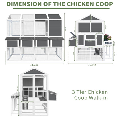 LZ LEISURE ZONE Chicken Coop with Chicken Run, Outdoor Hutch with Nesting Boxes, Wooden Walk-in Chicken House with Pull Out Trays, Garden Backyard Cage, Gray - WoodArtSupply