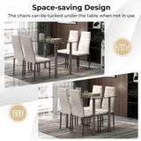 Tangkula 5 PCS Dining Table Set, Modern Tempered Glass Top and PVC Leather Chair w/4 Chairs, Dining Room Kitchen Furniture (White and Silver) Tangkula