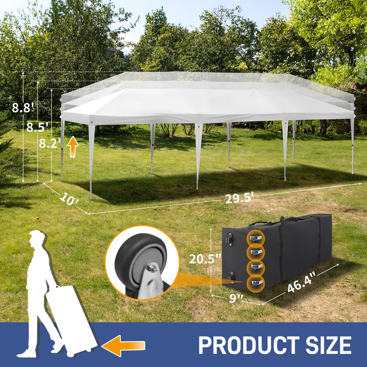 10x30 Pop Up White Canopy Outdoor Tent Party Tent with no Sidewalls, Wedding Party Tent Outdoor Canopy Waterproof UV50 Canopy Tent Event Shelter for Parties, 8 pcs Weight Bag,Carry Bag DOINUO