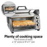 Hamilton Beach Toaster Oven Air Fryer Combo with Large Capacity, Fits 6 Slices or 12” Pizza, 4 Cooking Functions for Convection, Bake, Broil, Roll-Top Door, Easy Reach Sure-Crisp, Stainless Steel Hamilton Beach