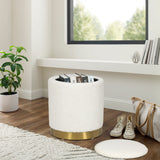 Joveco Round Storage Ottoman with Removable Lid, Boucle Small Upholstered Padded Vanity Foot Rest Stool for Living Room, Bedroom, Dorm, White Joveco