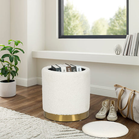 Joveco Round Storage Ottoman with Removable Lid, Boucle Small Upholstered Padded Vanity Foot Rest Stool for Living Room, Bedroom, Dorm, White Joveco