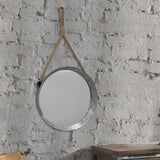 Stonebriar Rustic Round Galvanized Metal Mirror with Rope Hanging Loop ; Farmhouse Home Decor ; For Bathroom, Bedroom, and Living Room, 11.9", Grey Stonebriar