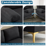 VINGLI 110" Modern U Shaped Sectional Couch with 51"D Double Chaise for Living Room, Black Deep Seat Sectional Sofa Sets with 5.9" Thickness Seating Padding for Home Furniture,Linen Fabric,Metal Legs VINGLI