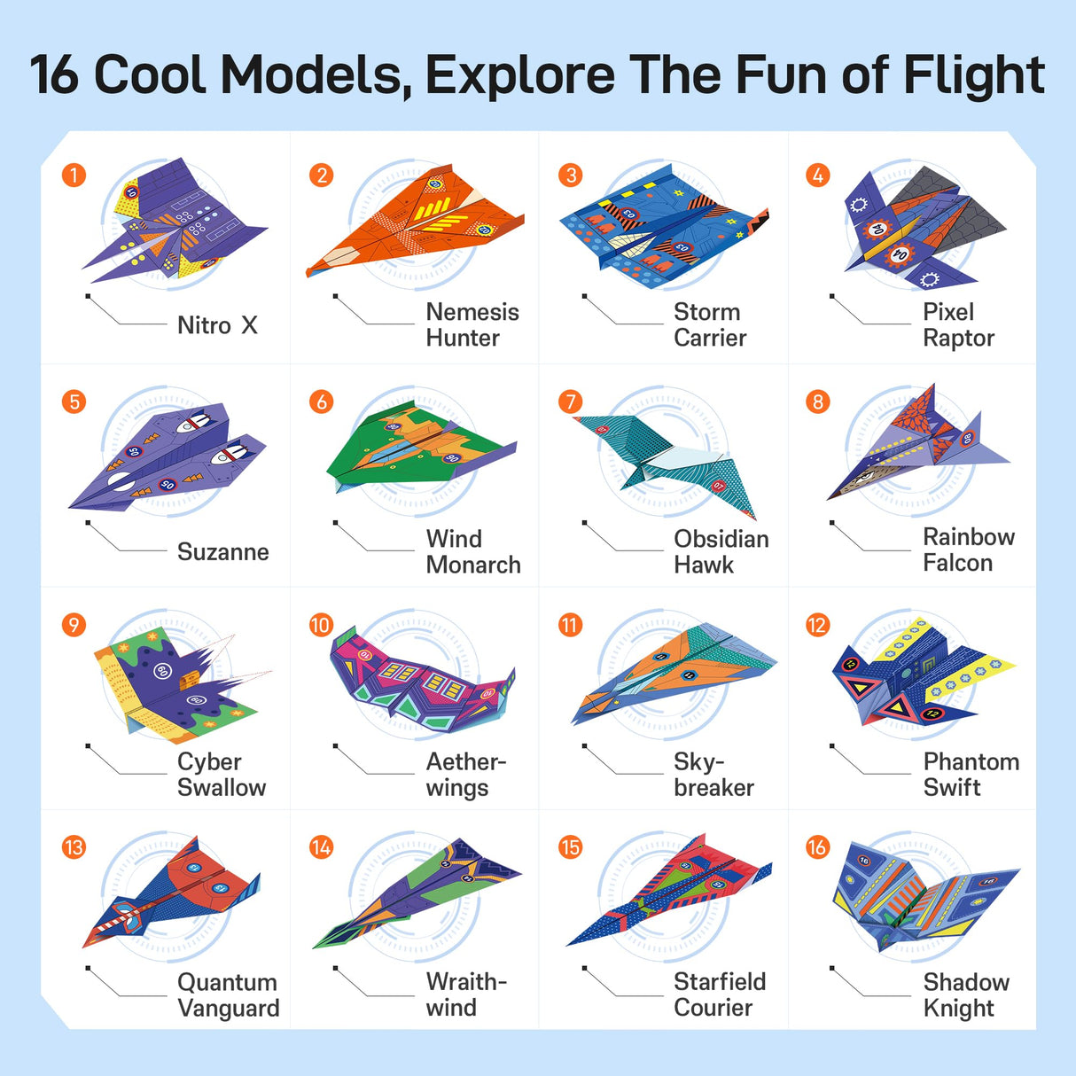 Leven DIY Paper Airplane Book, 16 Creative Folding Paper Planes with 48 Sheets of Colorful Origami Paper, Arts & Crafts Kit with Video Tutorials – Gifts for Boys and Girls Ages 6–12+ 11 * 8.3 inches Leven