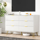 FURNIWAY White Dresser, Modern 6-Drawer Dresser for Bedroom with Gold Handles, Wide Chest of Drawers for Living Room FURNIWAY