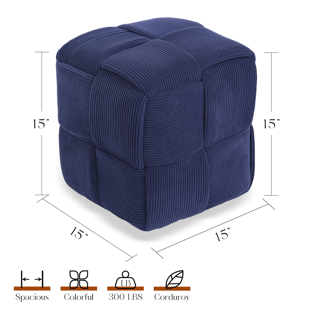 Cmishe Ottoman Foot Rest Soft and Comfortable Ottoman Square Corduroy Woven Design Sofa Stool (Blue) Cmishe