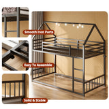 LIKIMIO Bunk Bed Twin Over Twin, House Bunk Bed Frame with Ladder and Guardrail, House Shaped with Metal Slats for Dormitory and Bedroom, Space Saving, No Box Spring Needed, Black LIKIMIO