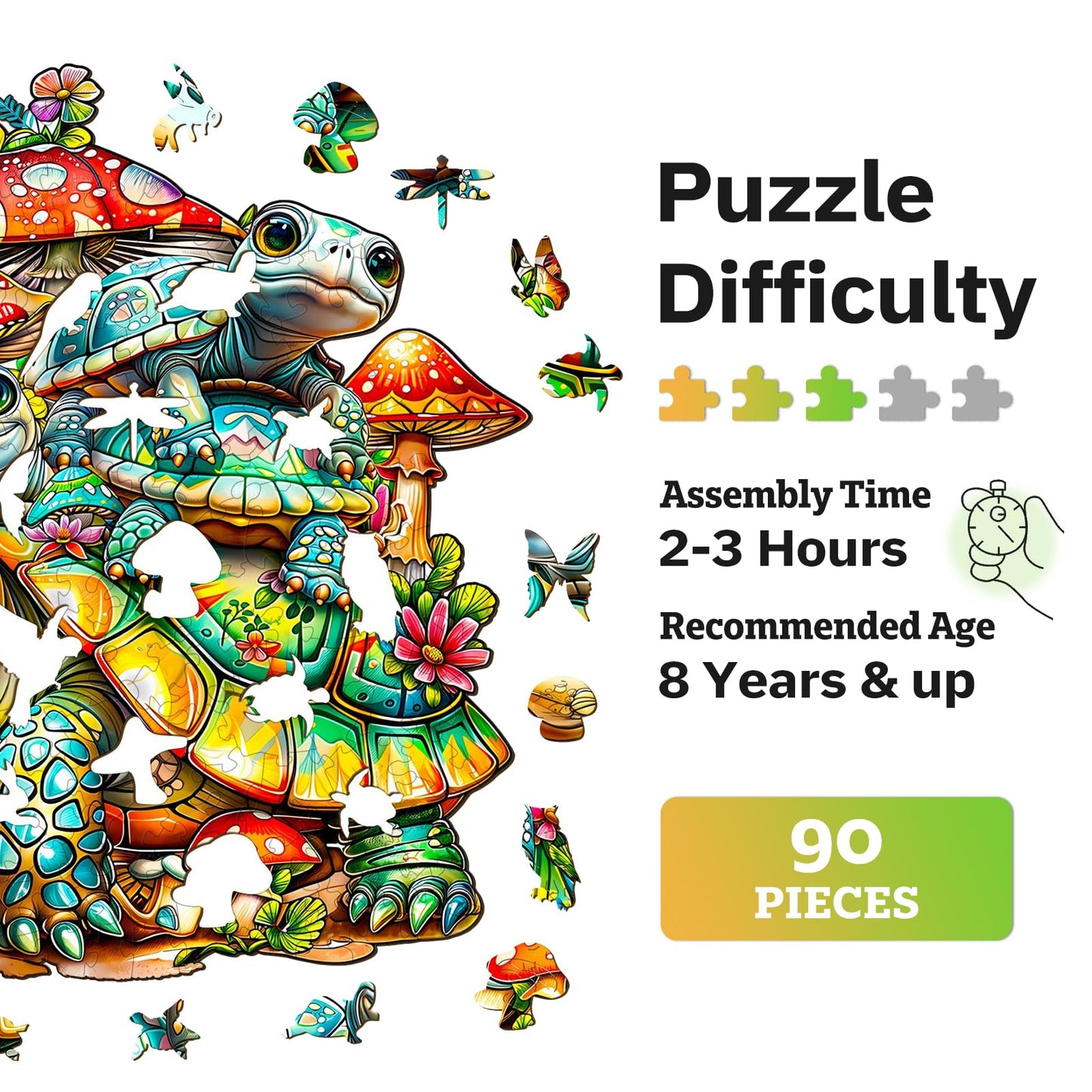 Jigfoxy Wooden Puzzles for Adults, Sea Turtle Family Wood Puzzles Adult, Unique Animal Shape Wooden Jigsaw Puzzles, Birthday Gifts for Puzzles Lovers Family Friend (S-8.5 * 7.9in-90pcs)