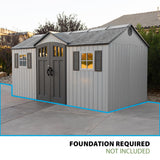 Lifetime Outdoor Storage Shed, 15x8 Ft, Gray, Resin Backyard Tool Shed with Lockable Doors and Weather-Resistant Panels Lifetime