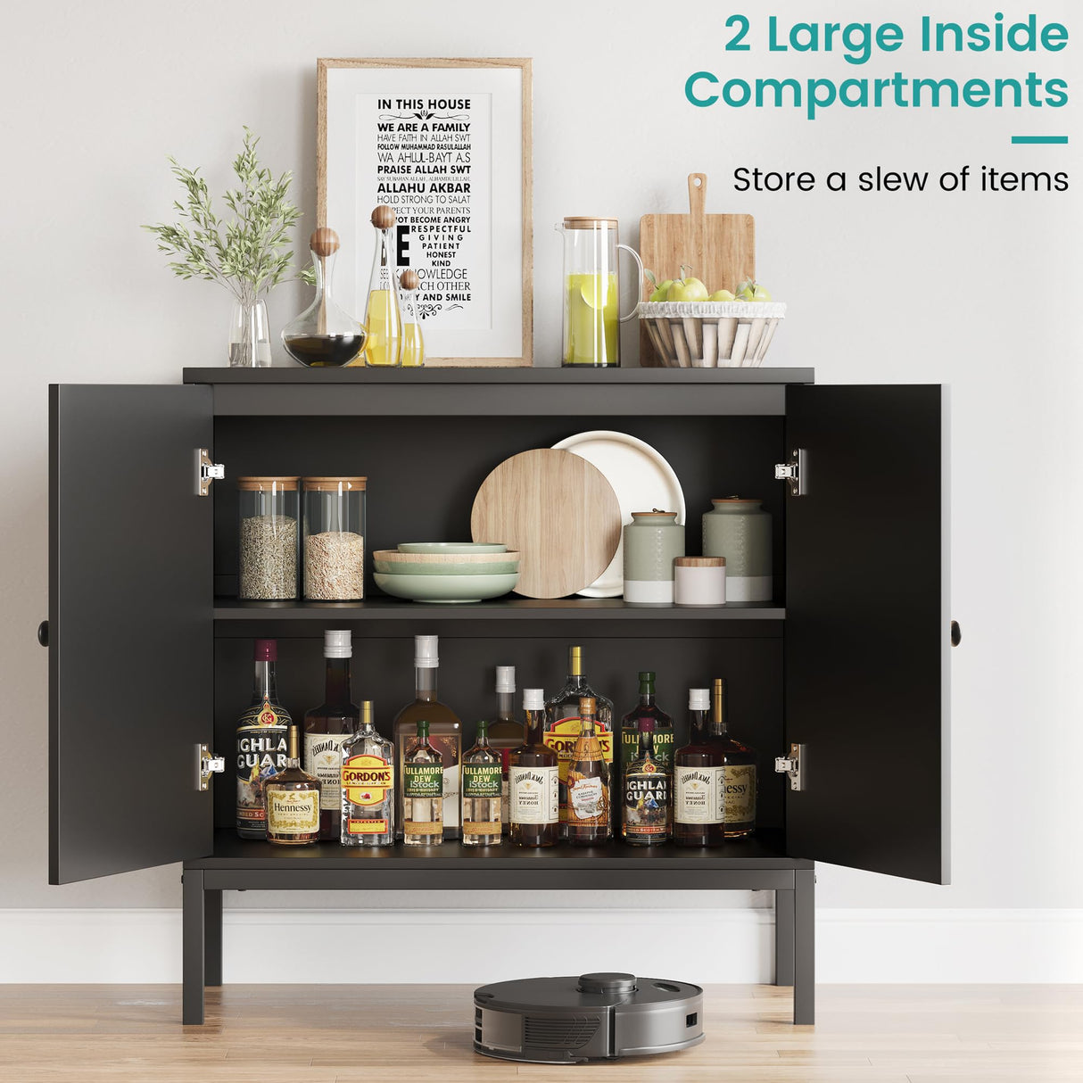 IDEALHOUSE Rattan Buffet Cabinet, Storage Cabinet with Doors and Shelves, Accent Cabinet Sideboard, Black Console Cabinet with Storage Entryway Cabinet for Living Room, Dining Room, Hallway (Black) IDEALHOUSE