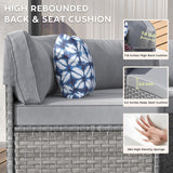 ABCASA 9-Piece Half Moon Patio Furniture Set with 44" Fire Pit Table, Curved Outdoor Sofa Set w/Thick Cushion & Wedge Side Table, Wicker Patio Sectional Conversation Sets for Porch,Backyard (Grey) ABCASA