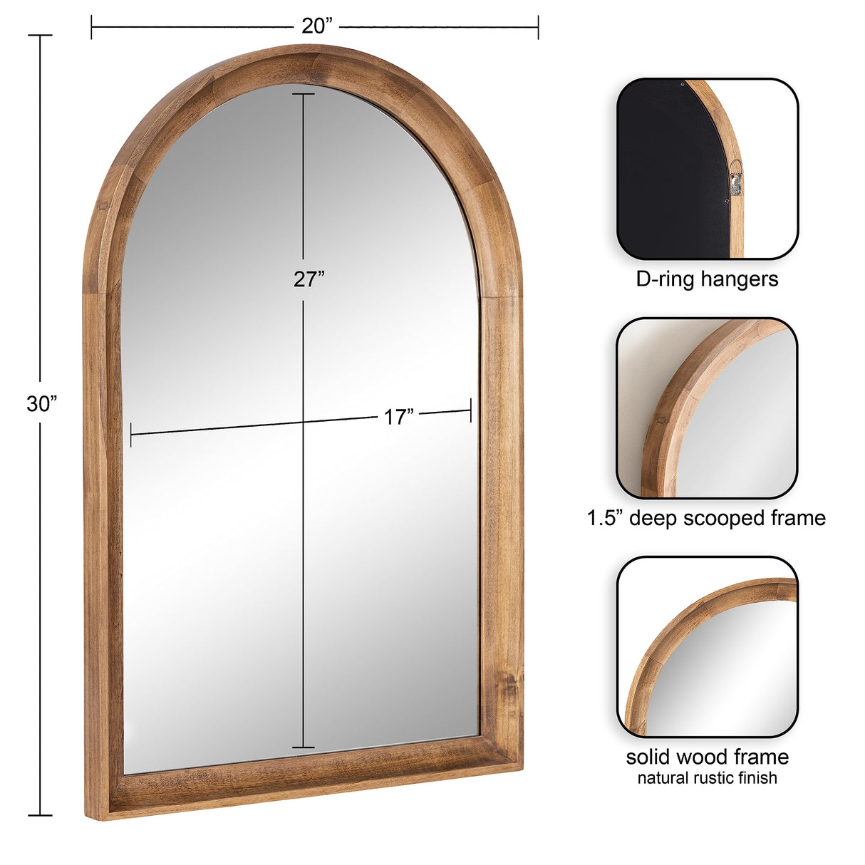 Kate and Laurel Hatherleigh Modern Transitional Arched Wooden Wall Mirror, 20 x 30, Rustic Brown, Decorative Wood Arch Mirror for Use in Bathroom, Entryway, or Bedroom Kate and Laurel