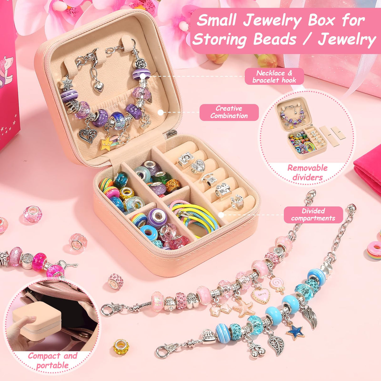 Charm Bracelet Making Kit for Girls, 140 PCS DIY Craft Bead Sets Jewelry Making Kit for Teen Girls Age 8-12, Portable Bracelet Organizer Gift Box for Teenage Birthday Christmas Stocking Gift LifeisLuck