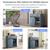 LIVILAND Farmhouse 32 Inch Wine Cabinet with Storage, Rustic Liquor Cabinet with Rack and Sliding Barn Door, Coffee Bar Table for Kitchen, Living Room, Dawn Blue LIVILAND