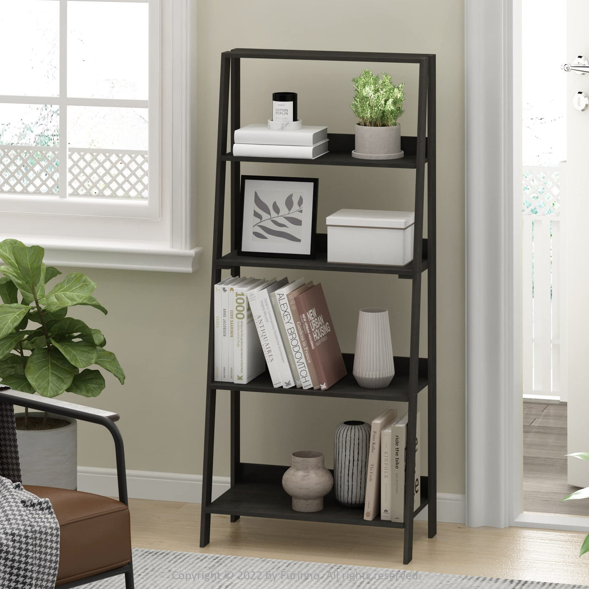 Furinno Ladder Bookcase Display Shelf, 5-Tier, Espresso Furinno