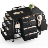 EnHomee 24 Drawers Black Dresser for Bedroom, Dressers & Chests of Drawers with 4 Wheels and 40“ * 23” Wide Wooden Top, Metal Frame, Organizer Island with Hooks for Bedroom, Cloakroom, Dressing Room EnHomee