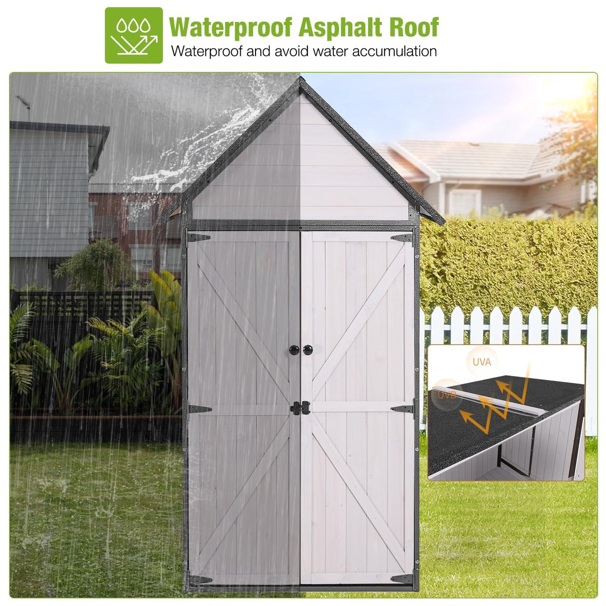 Sheds Outdoor Storage, Wooden Garden Shed with All Around Strong Metal Frame, Large Tool Shed with Floor and Adjustable Shelves, for Backyard Garden Patio Lawn(White) Joyqinchen