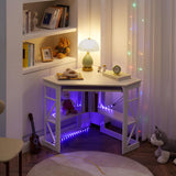 VECELO Corner Computer Desk 41 x 30 inches with Smooth Keyboard & Storage Shelves for Home Office Workstation, White VECELO