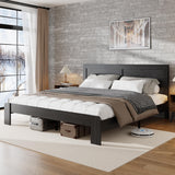 USHOW Wooden Bed Frame King Size with Headboard, Rustic Farmhouse Bedframe with Wood Slat Support, No Noise, No Box Spring Needed, Easy Assembly, Black USHOW