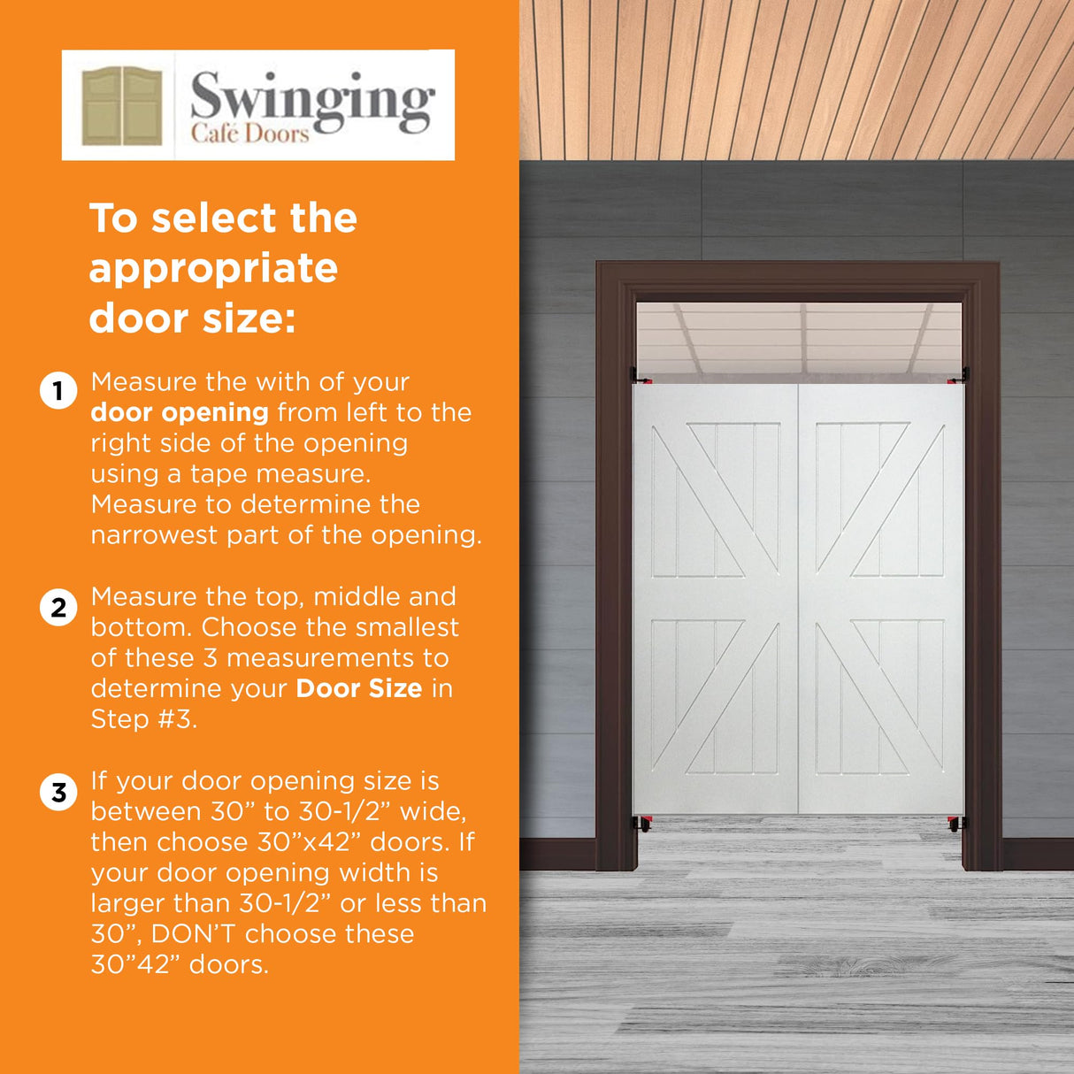 Swinging Cafe Doors Unprimed Barn Doors, 3/4" Thick Saloon Door Swing, British Brace, Satin Chrome Finish, Unfinished Solid Door with Strong Door Joints, Pre-Sanded Wood Door, (36"x42") Swinging Cafe Doors