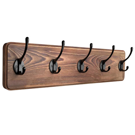 Rustic Coat Rack Wall Mount – 17 Inch Solid Pine Wood Wall Mounted Coat Rack with 5 Hooks – Distressed Finish, 16 Inch Hole Distance – Heavy Duty Wall Hook Rack for Entryway, Hallway, Bathroom SAYONEYES