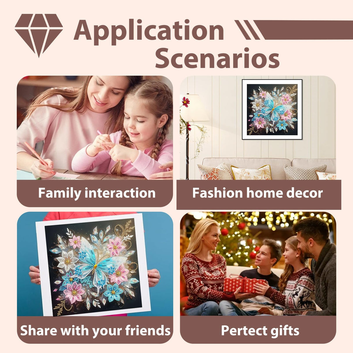 Aestalrcus Butterfly Diamond Painting Kits for Adults, Butterfly Flowers Special Shape Diamond Art Kits for Adults, DIY Gem Art Crystal Rhinestones for Gift Home Wall Decor 12x12 Inch Aestalrcus