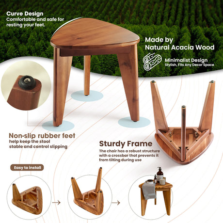HOLANA 12" Corner Shower Foot Rest - Wooden Showers Stool Seat for Shaving Legs - Small Corner Shower Benches for Inside Shower - Waterproof Bath Step Stools Bench for Bathroom (Acacia Wood) HOLANA