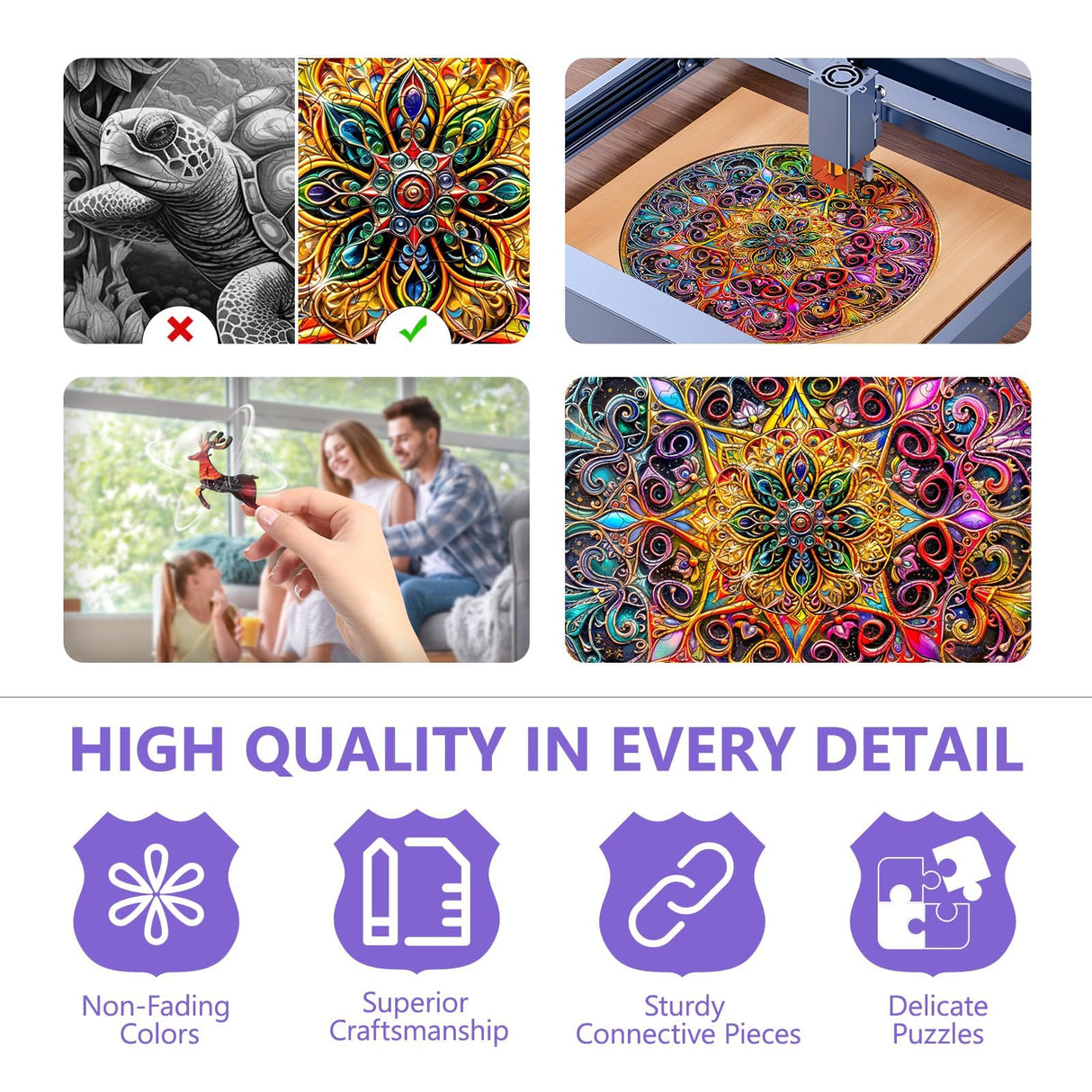 Wooden Puzzles for Adults - Mandala Wooden Puzzle, Unique Dreamland Wooden Jigsaw Puzzles for Adults, Wood Puzzles Adult, Perfect for Birthday Gift, Family Puzzles, Royal Size 600 Piece 17.3 x 17.3in Pijesaksa