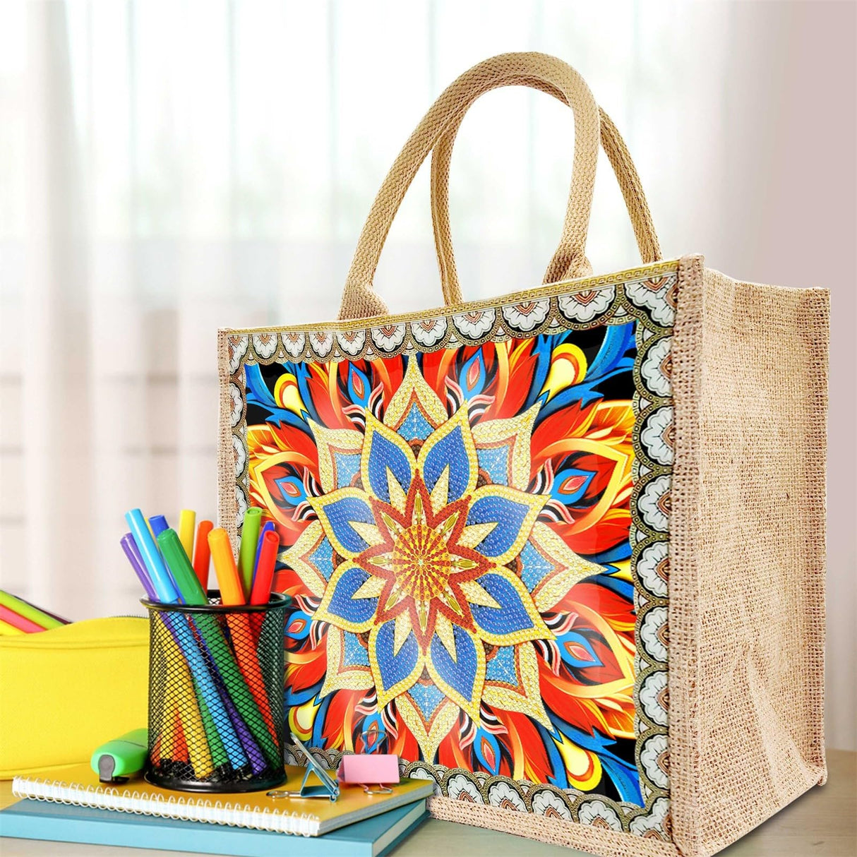 Generic 5D Diamond Art Painting Tote Bag Kit, DIY 5D Diamond Art Painting Handbag Kits, Diamond Art Painting Bag, (Single Side Dot Diamond) (#07-Mandala) WoodArtSupply