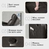 Lexicon Manual Reclining Sofa, Faux Leather Recliner Sofa, Wall Hugger, Track Arms, Magazine Pockets, Manual Dual Recliners Couch for Living Room/Office/Apartment, Easy Assembly, Espresso Lexicon