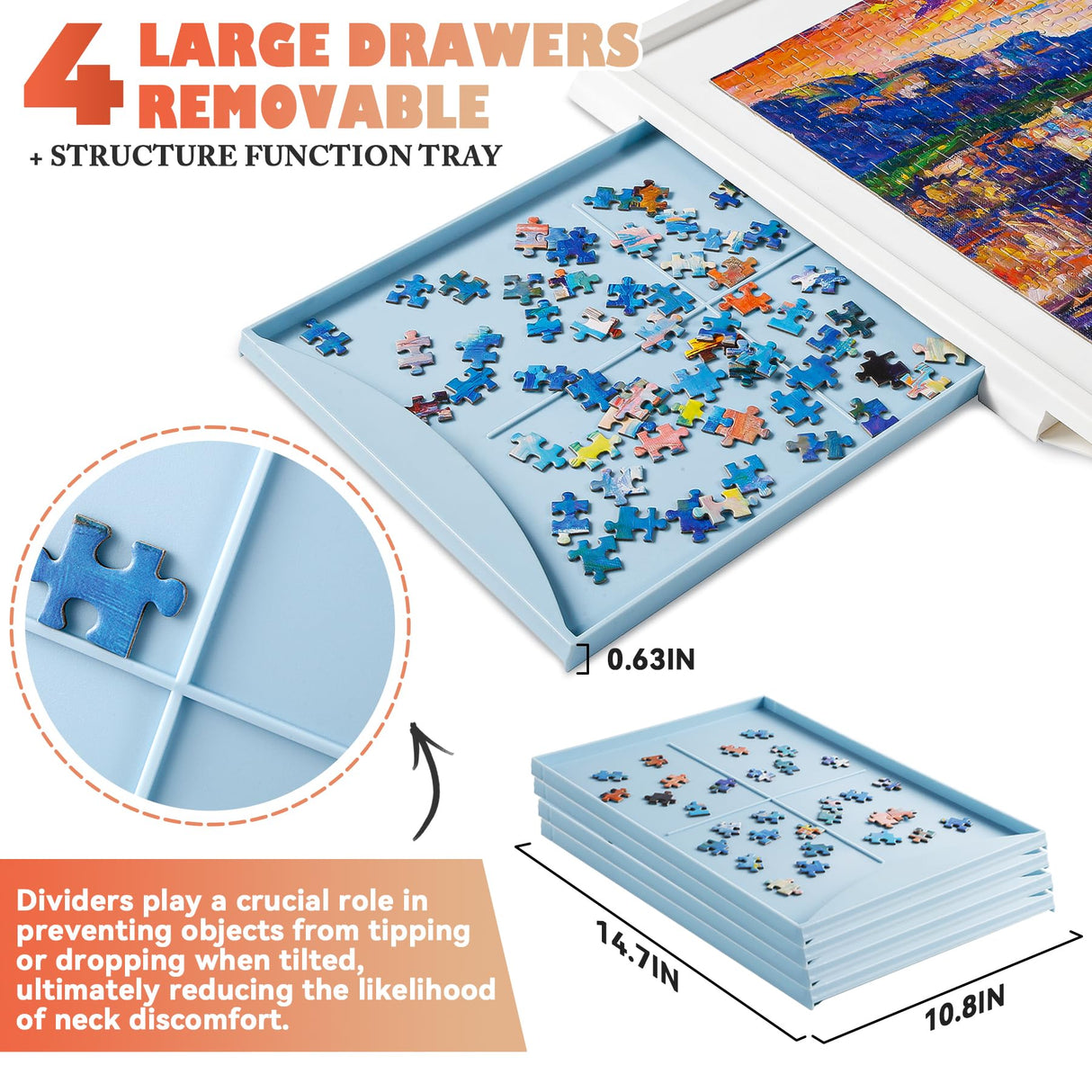 Calmbee 1500 Piece Plastic Puzzle Board with Drawers, 35”x 28” Portable Jigsaw Puzzle Table for Adults, Rotating Upgraded Lazy Susan Spinning Jigsaw Organizer Table,Durable ABS Frosted-Panel Calmbee