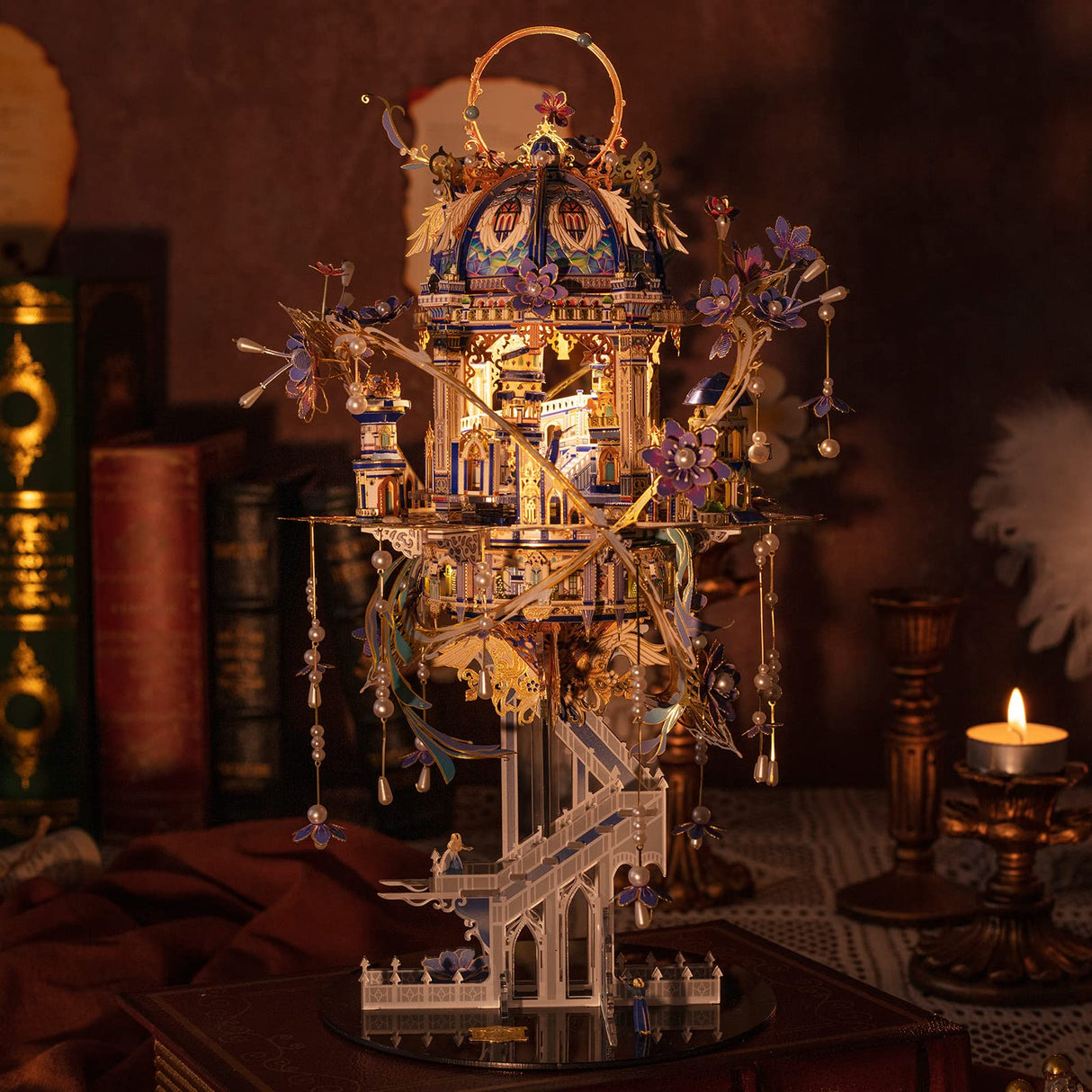 MU 3D Metal Puzzle for Adult Romeo and Juliet with Lighting Musix Box Set, Elf Palace Model Kits Miniature Building, Role-Playing Brain Teaser Love Gift Home Decor, 331pcs MU