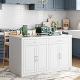 Homsee 61" W Large Kitchen Island with Charging Station, 2 Drawers and Adjustable Shelves, Modern Stationary Kitchen Prep Table Coffee Bar Cabinet for Dining Room, White Homsee