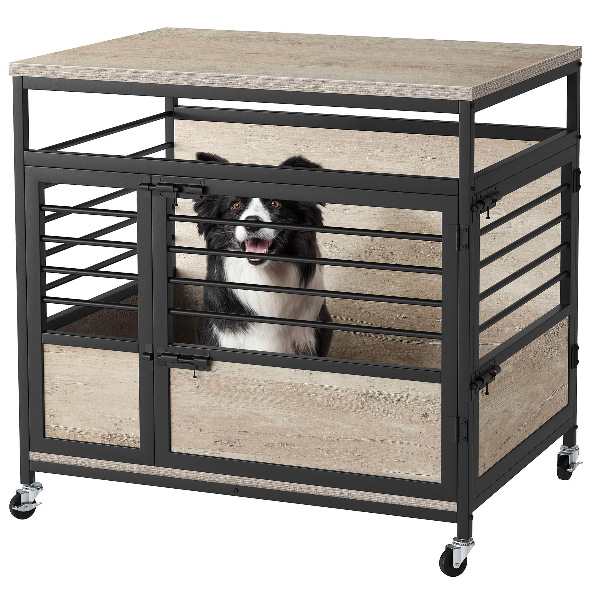 DWVO Dog Crate Furniture 32 inch Dog Kennel Indoor Furniture End Table Dog Crate for Dogs Modern Decorative Dog Crate Wooden Dog Crate Furniture