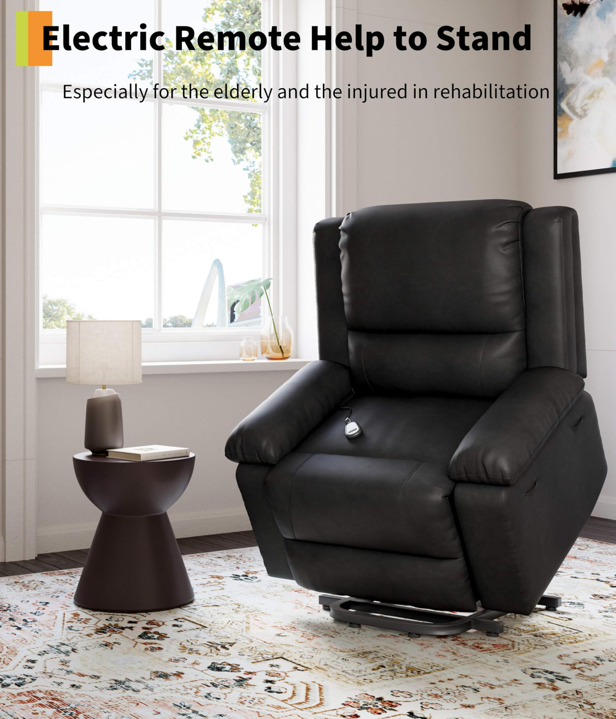 Garvee Oversized Power Lift Recliner Chair - Heat and Massage, PU Leather Electric Lift Recliner for Elderly & Mobility Impaired, Adjustable Back and Legs, Heavy Duty Lift Chair for Seniors Garvee