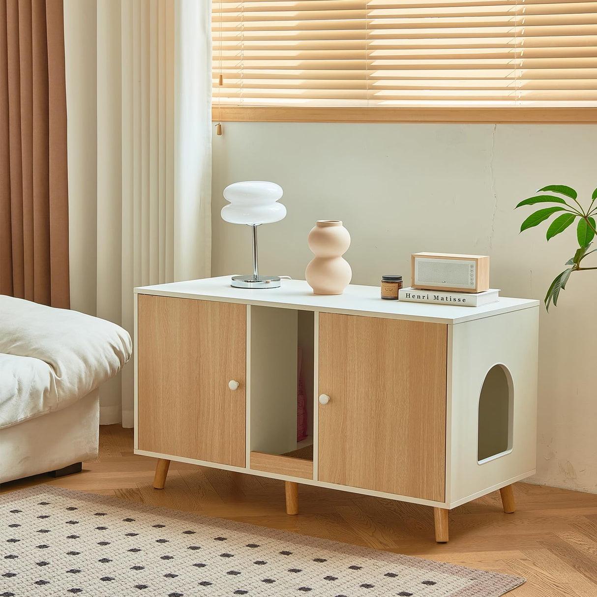 JanflyHome Litter Box Enclosure for 2 Cats - 42.5" Double Hidden Cat Litter Box Cabinet with Scratching Pad Large Space Indoor Pet House Crate Furniture Modern, Wood JanflyHome