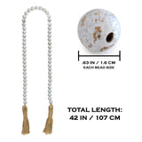 Farmhouse Wood Bead Garland Home Decor, Natural Wooden Garland for Tiered Tray, Decorative Tassel Garland for Tier Tray, Rustic Beads Centerpiece Boho Table Decor, Garland Beaded Accent White Washed MAINEVENT