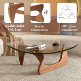 Coffee Tables for Living Room - Triangle Glass Coffee Table with Wooden Base Mid-Century Modern Abstract End Table for Study Room Office Hotel Balcony (Walnut transparent, Small 32.2 * 22.4 * 16in) PRITIY