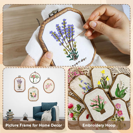 9 Pcs Embroidery Hoop Frame Set Decorative Imitated Wood Embroidery Hoop Display Frame for Art Craft Sewing Decorative Ornaments, Circle, Oval, Octagonal Embroidery Hoops Zuaooz