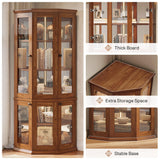 Tribesigns Corner Storage Cabinet, 71" Tall Corner Cabinet with Doors & LED Lights, 5-Tier Mid-Century Display Shelf for Living Room, Kitchen, Walnut Tribesigns