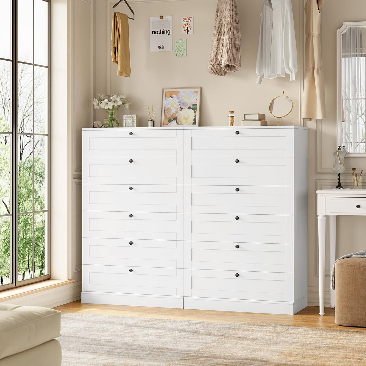 HOSTACK White 6 Drawer Dresser for Bedroom, 52" Tall Dresser & Chest of Drawers, 29" W Wood Drawer Chest, Modern Vertical Storage Cabinet for Living Room, Entryway, Hallway HOSTACK