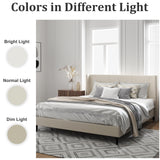 OLALITA Full Size Upholstered Platform Bed, Full Frame with Tufted Headboard, Sturdy Frame Wooden Slats, No Spring Mattress Required, Noiseless, Easy to Assemble, Beige OLALITA