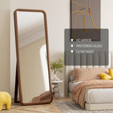 LVSOMT 63"×22" Solid Wooden Full Length Mirror, Wood Full Body Mirror, Large Standing Floor Mirror, Stand-up or Wall-Mounted, Dressing Mirror for Bedroom, Rustic Mirror, Walnut LVSOMT