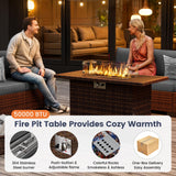 UDPATIO Patio Furniture Set with Fire Pit Table, 8 Piece Outdoor Sectional Modular Sofa, Wicker Outdoor Furniture Conversation Sets with Waterproof Cover for Backyard Deck (Brown/Dark Grey) UDPATIO