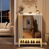 Condemo Shoe Cabinet with Mirrored Door, 7-Tier Shoe Storage Cabinet for Entryway, Freestanding Shoe Rack Cabinet with LED Light and Adjustable Shelf, Modern Shoe Cabinet Organizer for Hallway, White Condemo